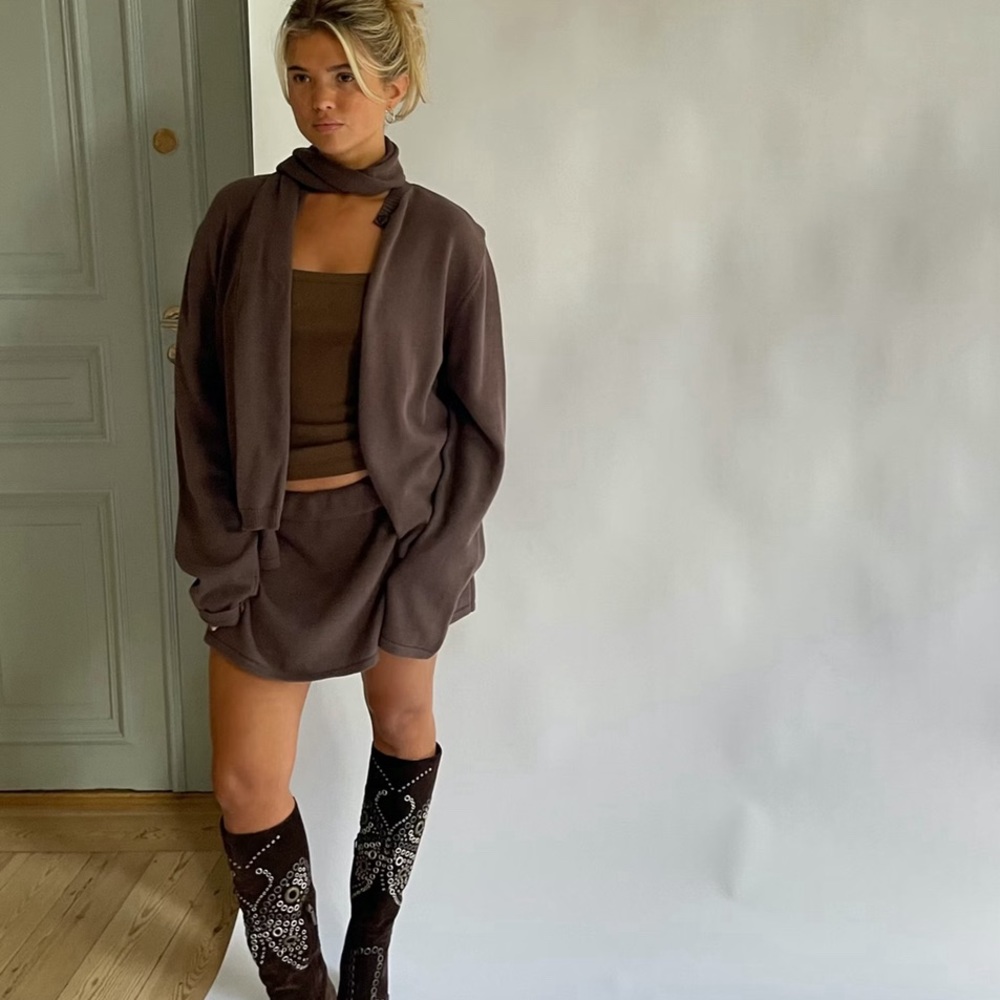 Djerf Avenue Knitted Mini Skirt Cocoa